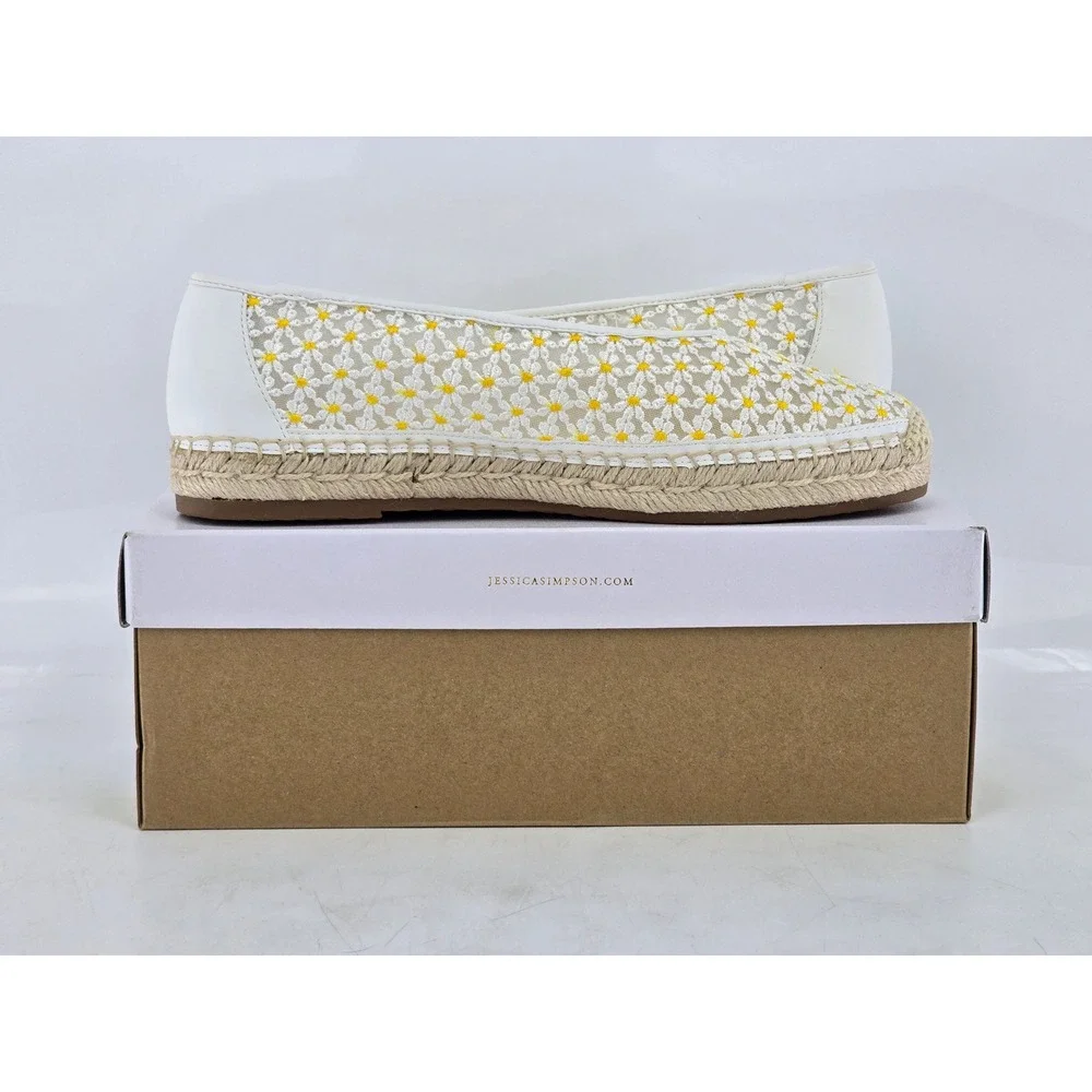 Jessica Simpson Lucciea Espadrille Flats Womens 10 White Floral Mesh - NEW
